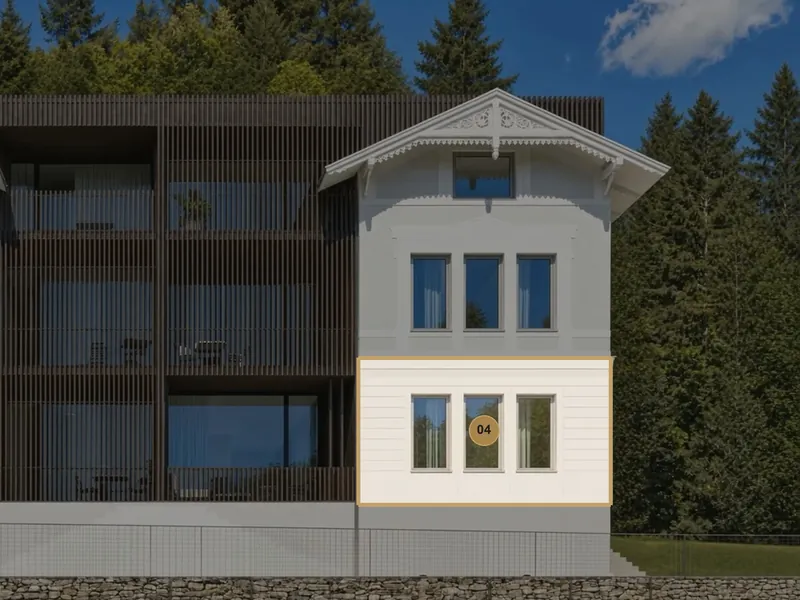 Vyznačení bytu 04 na jižním průčelí Švýcarské vily
